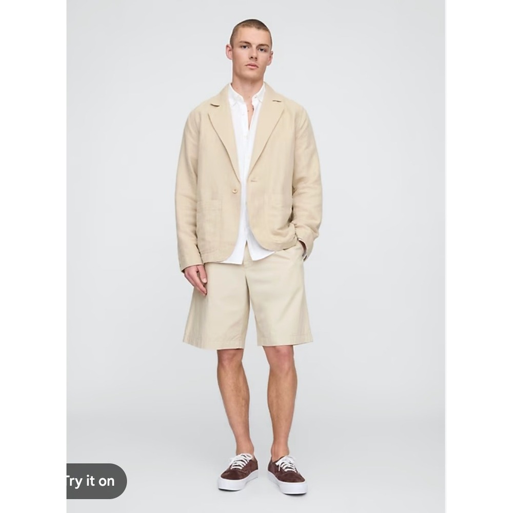 Gap Mens Linen Workwear Blazer Preppy Utility Tan Jacket Large Unstructured 2025